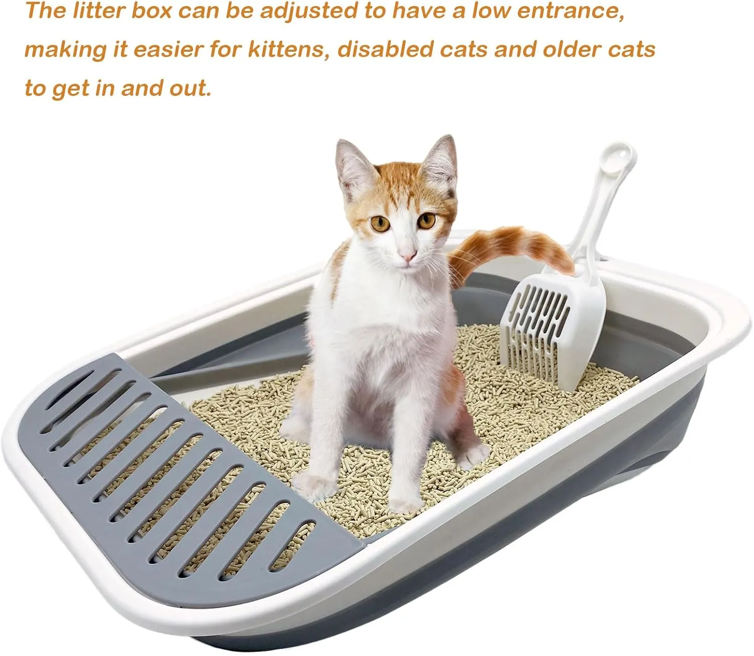 Foldable Cat Litter Box, Travel Cat Toilet - Collapsible Shallow Litter Pan for Kitten, Sick/Frail/Disabled/Older Cats (Gray, Small)
