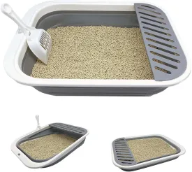 Foldable Cat Litter Box, Travel Cat Toilet - Collapsible Shallow Litter Pan for Kitten, Sick/Frail/Disabled/Older Cats (Gray, Small)