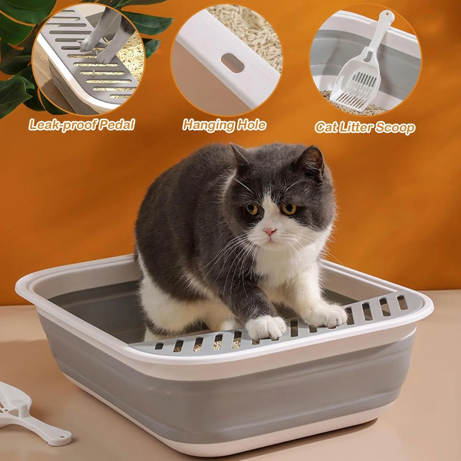 Foldable Cat Litter Box, Travel Cat Toilet - Collapsible Shallow Litter Pan for Kitten, Sick/Frail/Disabled/Older Cats (Gray, Small)