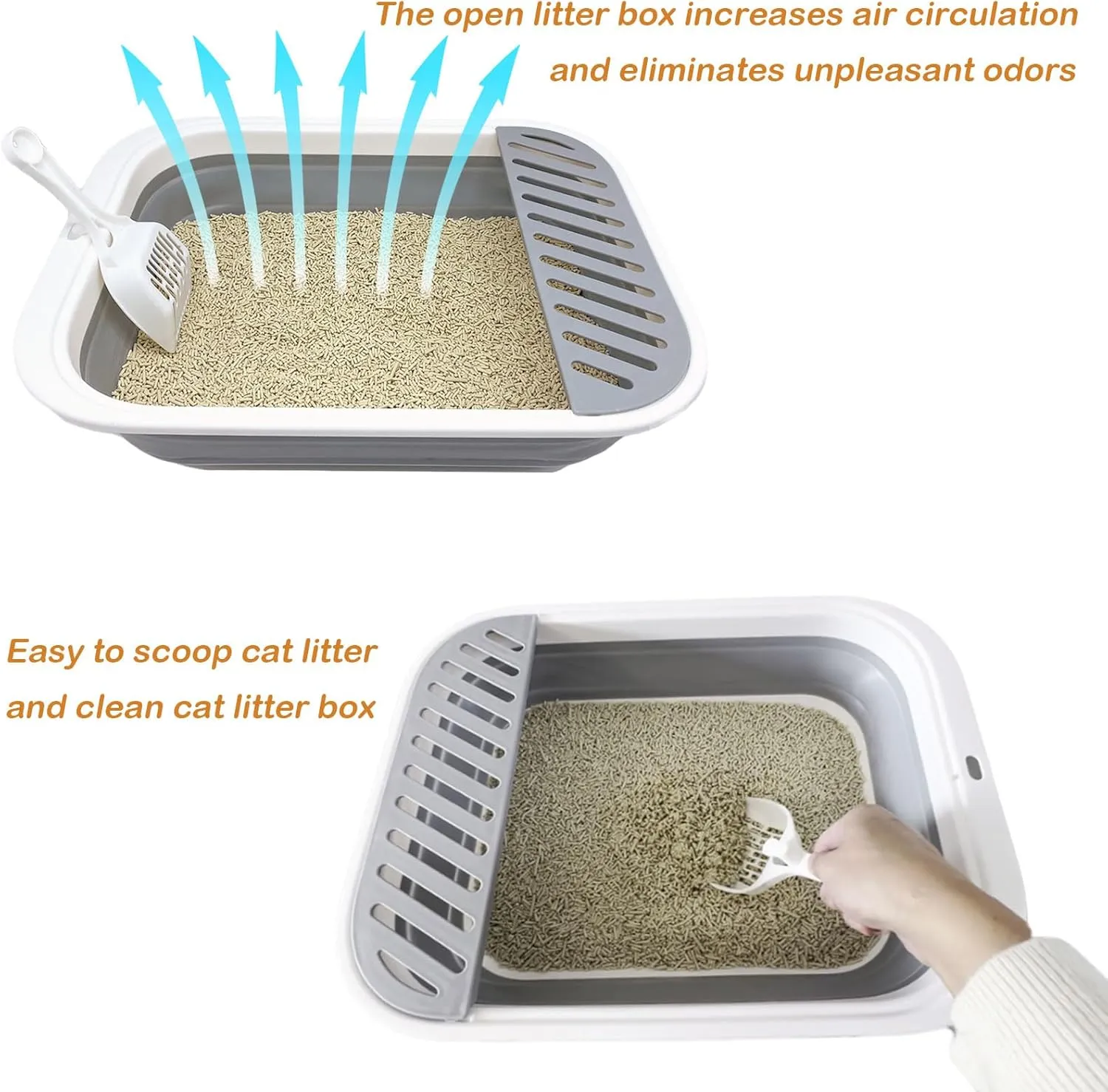 Foldable Cat Litter Box, Travel Cat Toilet - Collapsible Shallow Litter Pan for Kitten, Sick/Frail/Disabled/Older Cats (Gray, Small)