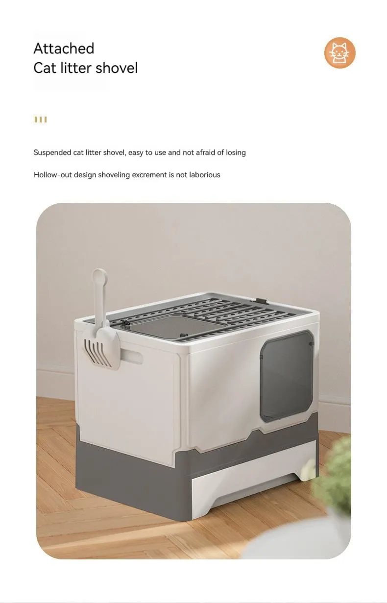 Foldable Cat Litter Box With Lid Kitty Toilet Top Entry Enclosed Cat Potty Anti/Splashing Covered Drawer Type Pet Litter Pan with Cats Litter Scoop(10 Pack)