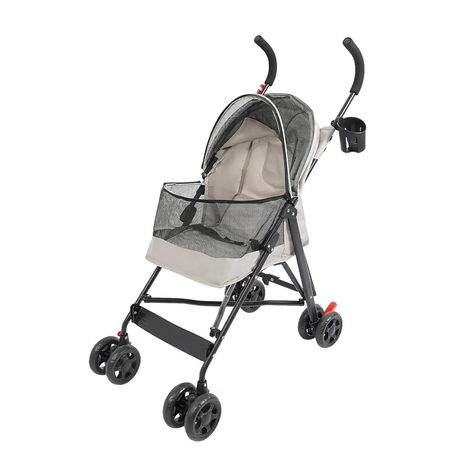 Foldable Pet Stroller for Medium/Small Dogs Cats, Portable Compact Pet Stroller with Breathable Mesh and Handlebars Pet Travel Stroller with 4 Wheels Load Up to 22lbs Gray