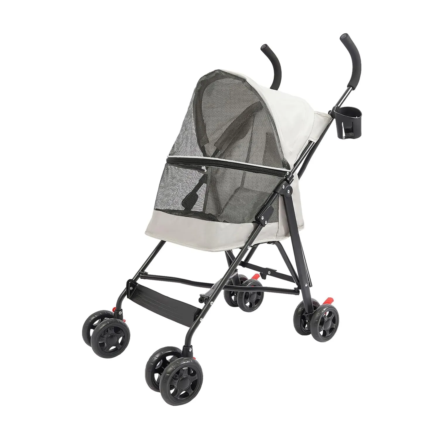 Foldable Pet Stroller for Medium/Small Dogs Cats, Portable Compact Pet Stroller with Breathable Mesh and Handlebars Pet Travel Stroller with 4 Wheels Load Up to 22lbs Gray