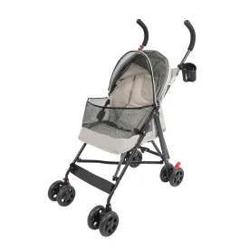Foldable Pet Stroller for Medium/Small Dogs Cats, Portable Compact Pet Stroller with Breathable Mesh and Handlebars Pet Travel Stroller with 4 Wheels Load Up to 22lbs Gray
