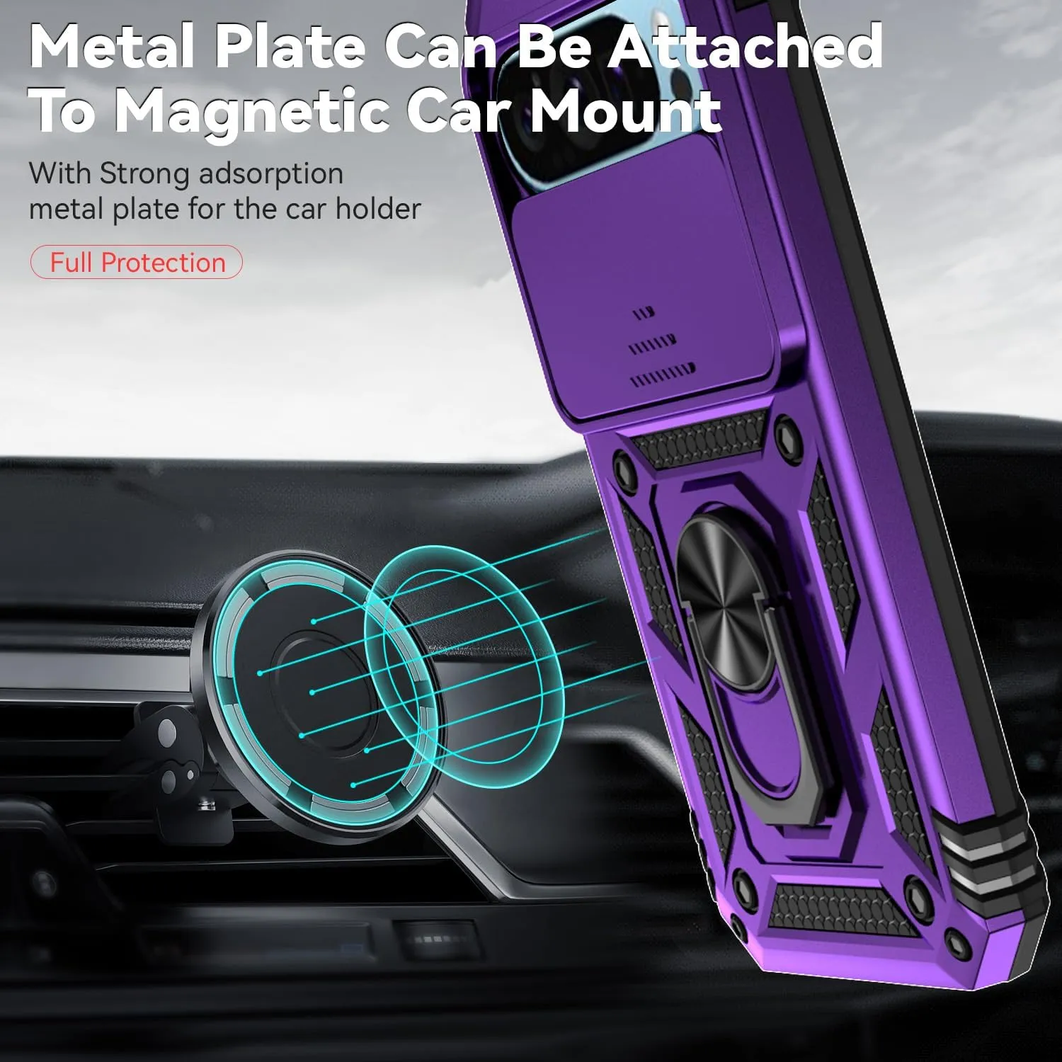 for Google Pixel 9 / Pixel 9 Pro Case with Camera Lens Cover Screen Protector, Dual Layer Military-Grade Drop Tested Magnetic Ring Holder Kickstand Protective Phone Case for Pixel 9/9 Pro (Purple)
