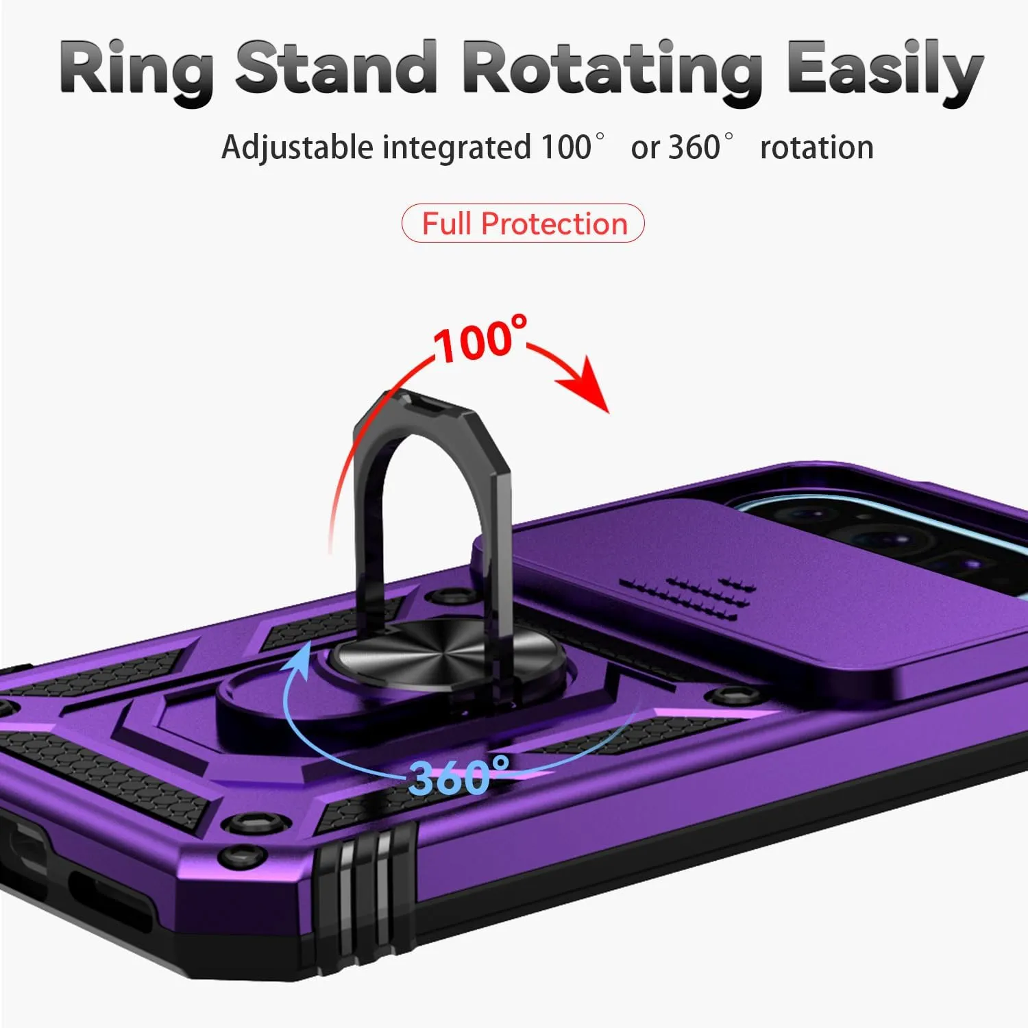 for Google Pixel 9 / Pixel 9 Pro Case with Camera Lens Cover Screen Protector, Dual Layer Military-Grade Drop Tested Magnetic Ring Holder Kickstand Protective Phone Case for Pixel 9/9 Pro (Purple)