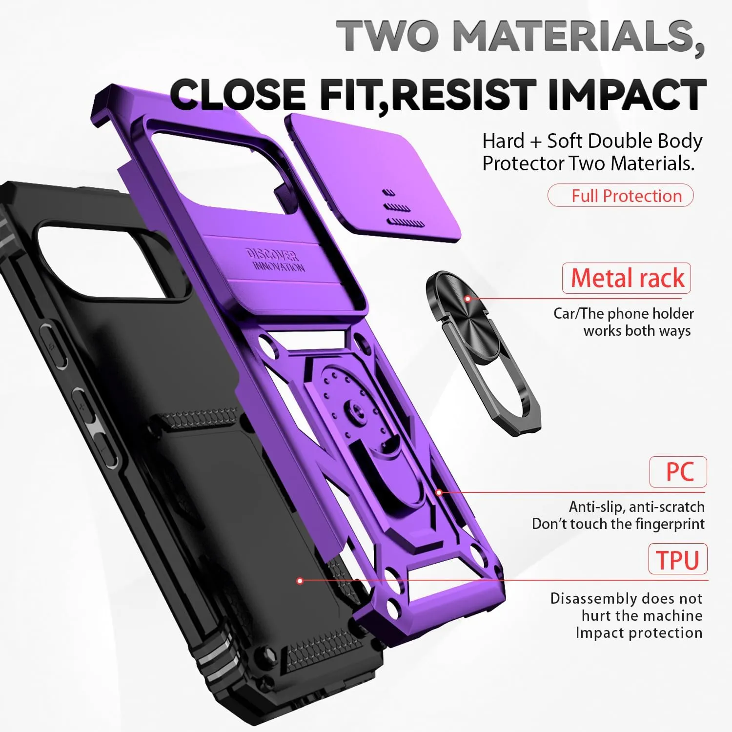 for Google Pixel 9 / Pixel 9 Pro Case with Camera Lens Cover Screen Protector, Dual Layer Military-Grade Drop Tested Magnetic Ring Holder Kickstand Protective Phone Case for Pixel 9/9 Pro (Purple)