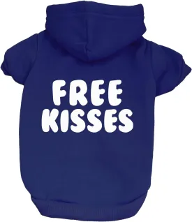 Free Kisses Dog Hoodie Fleece Lined Pullover Sweatshirt with Leash Hole (Royal Blue, X-Small 727)