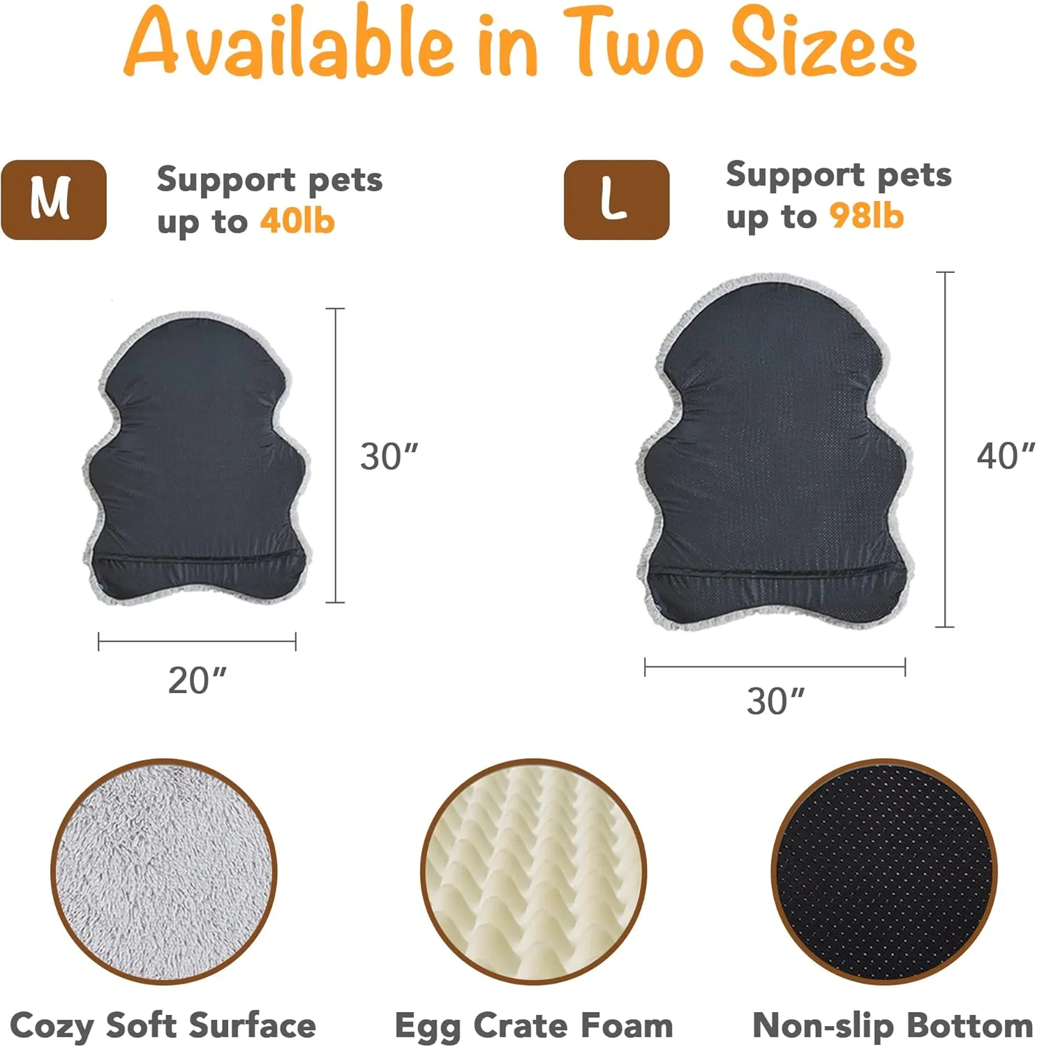Friends Forever Faux Fur Pet Bed, Soft Shaggy Rug Mat for Dogs with Orthopedic Foam, Low Profile Dog Bed, Machine Washable Removable Cover, Non-Slip Bottom, Nala, 40x30