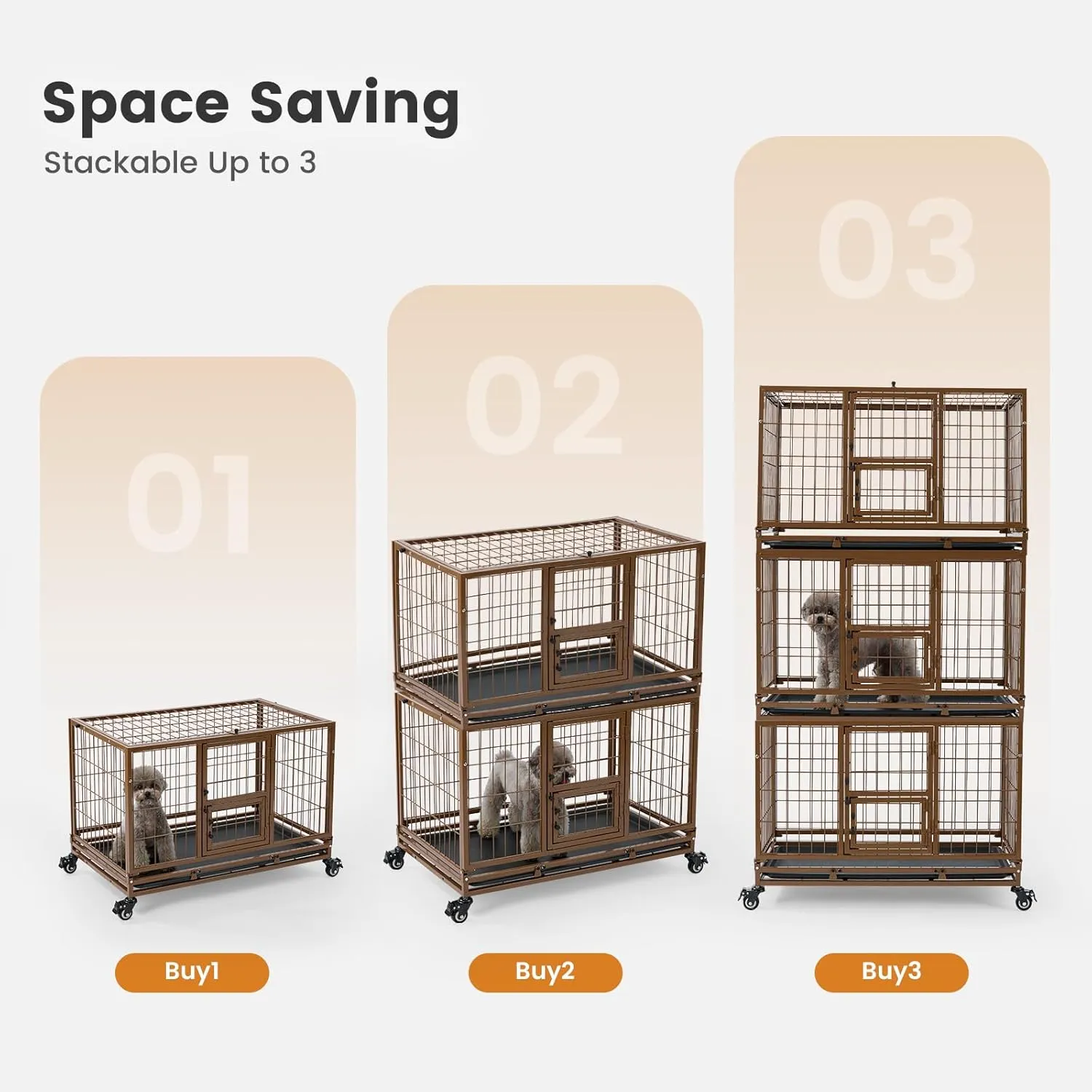Gardner Pet 32 Inch Heavy Duty Dog Crate with Wheels, Folding Metal Dog Cage for Puppy/Small and Medium Dogs, Indestructible Dog Crate with Removable Tray (Brown)