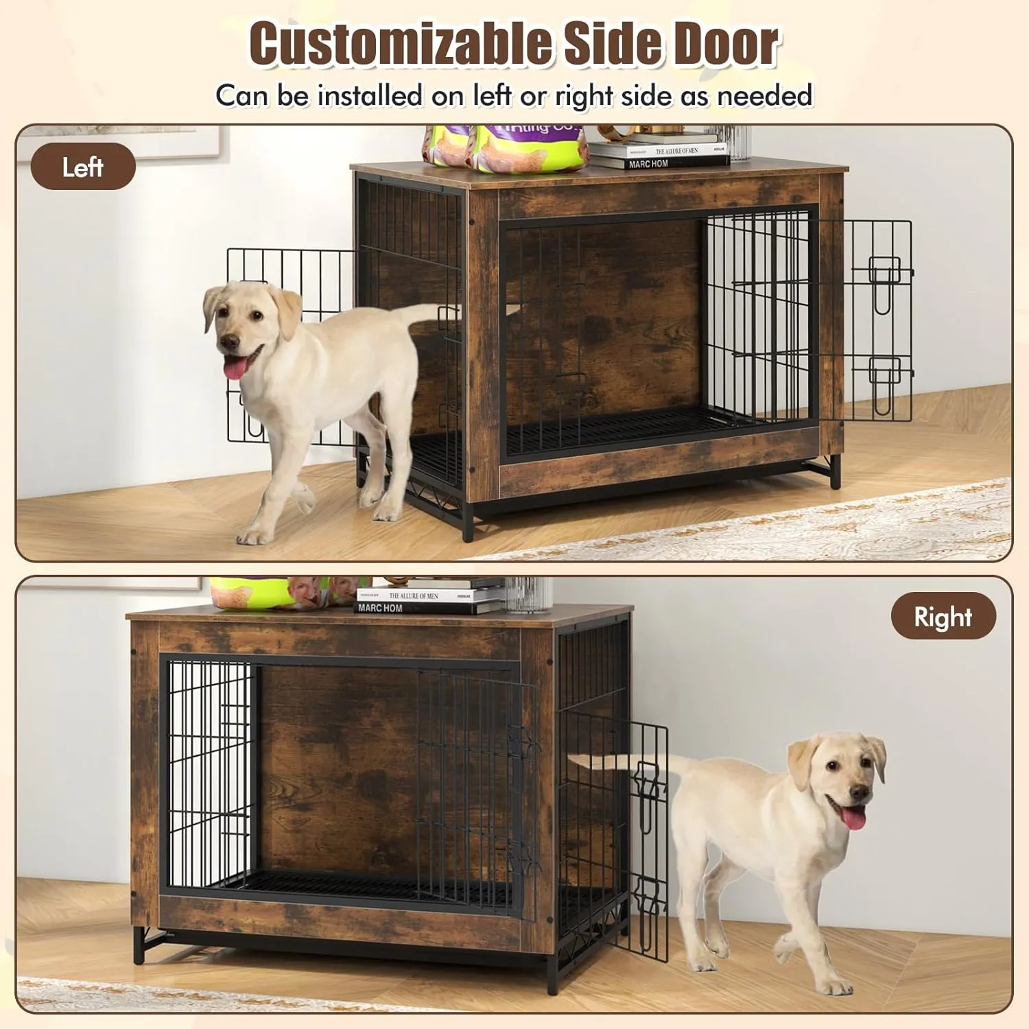 Giantex Dog Crate Furniture - 32.5" L Dog Kennel Side Table with Double Doors & Removable Pull-Out Tray, Left or Right Side Door, Modern Dog Cage Pet House End Table for Medium Dogs, Rustic Brown