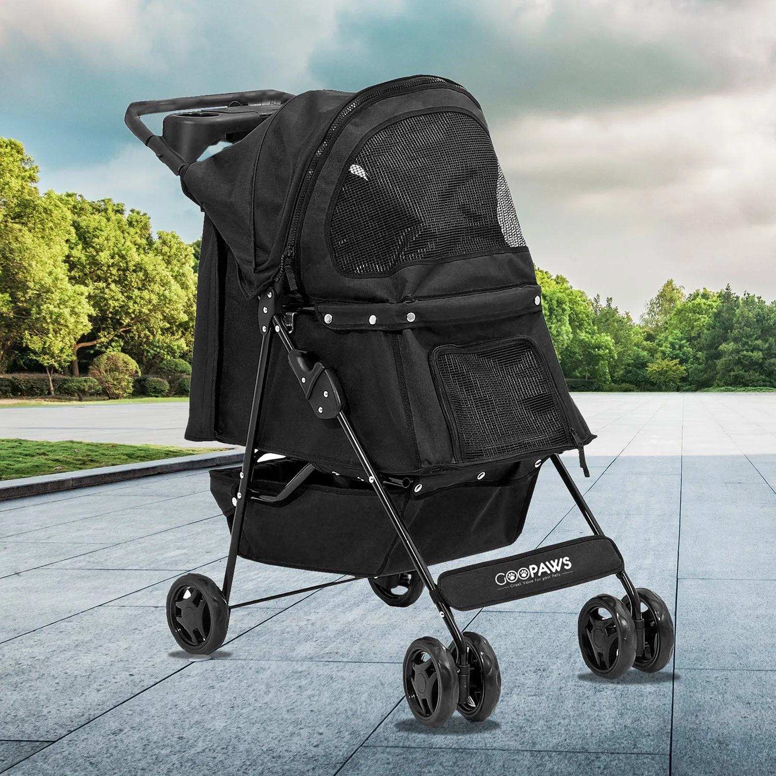GOOPAWS 4-Wheel Promenade Pet Stroller for Small Dogs Cats, Black, 36''