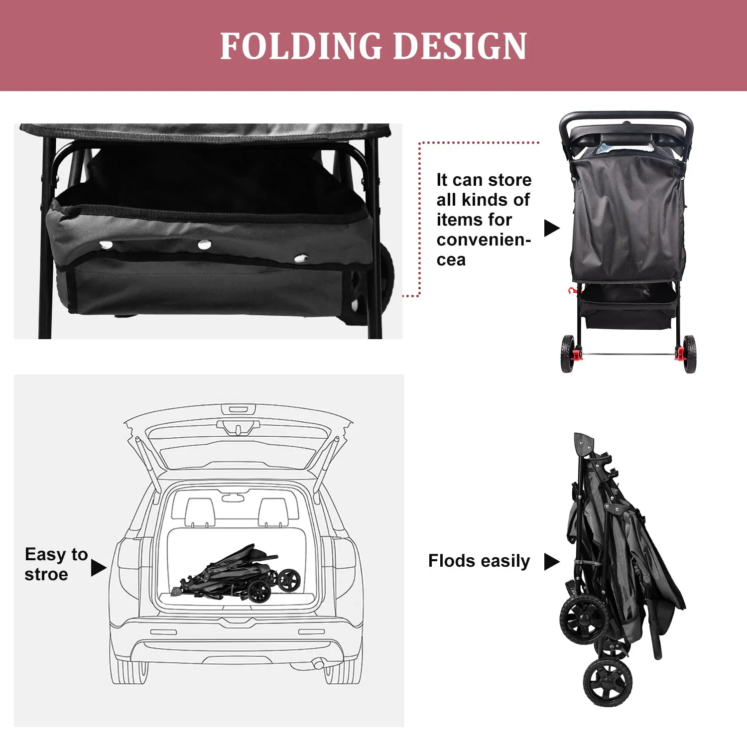 GOOPAWS 4-Wheel Promenade Pet Stroller for Small Dogs Cats, Black, 36''