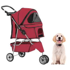 HGS Dog Stroller Pet Stroller 3 Wheels Travel Folding Carrier Strolling Cart for Medium Small Dogs&Cats, Pet Stroller Jogger Cat Dog Cage Pet Stroller, Red