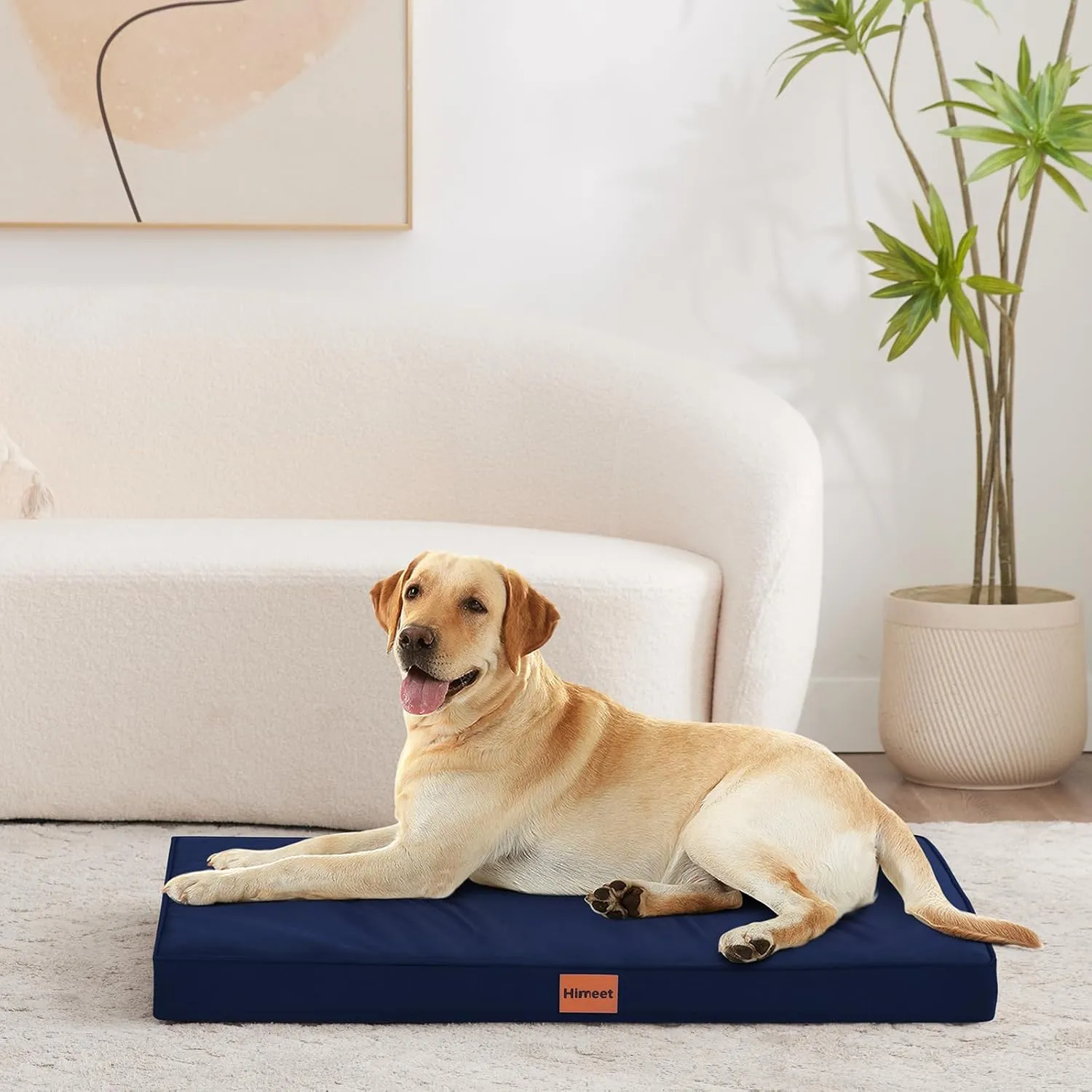HIMEET- Indestructible Dog Bed with Durable Oxford Frame Extra Large Dog Beds 42 Inch Navy Waterproof Outdoor XLarge Puppy Pad Washable XL Doggie Mat for Creat,Jumbo Pet Bed for Huge Dogs