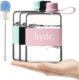 hydr | 17oz Flat Water Bottle For Purse & Flexible Cleaning Brush | Tritan BPA Free Square Water Bottle | Leak/Drop Proof Slim Water Bottles For Travel, small water bottles mini (Pink)