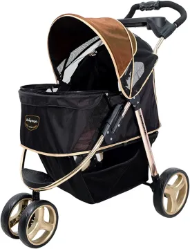 ibiyaya - Monarch Foldable Dog Stroller for Medium Dogs and Small Dogs and Pets - Lightweight Pet Stroller with Storage Area and Ventilated Mesh - Up to 44 Ibs - Luxury Gold