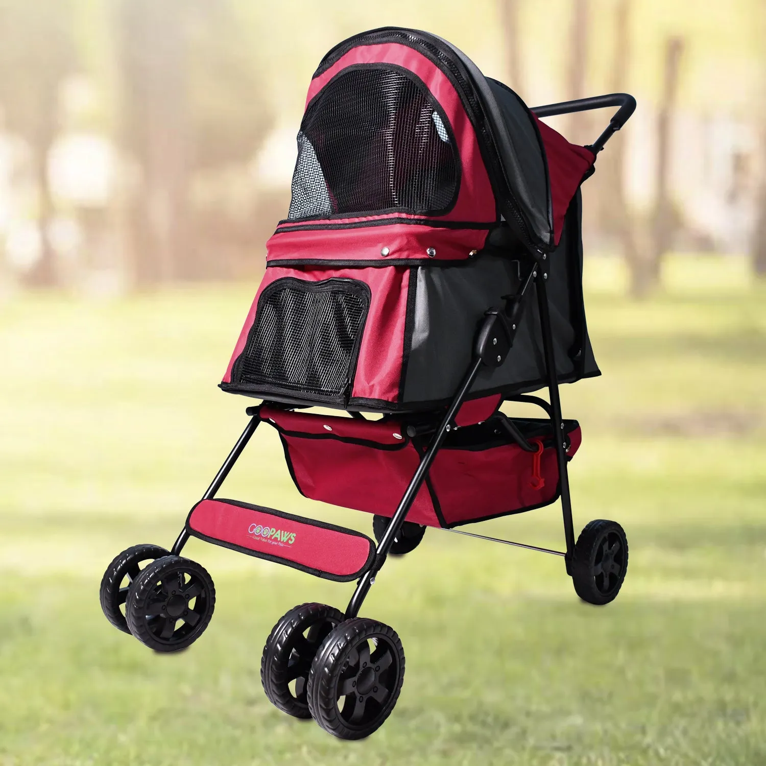 Jespet 4-Wheel Promenade Pet Stroller for Small Dogs Cats, Maroon, 36''