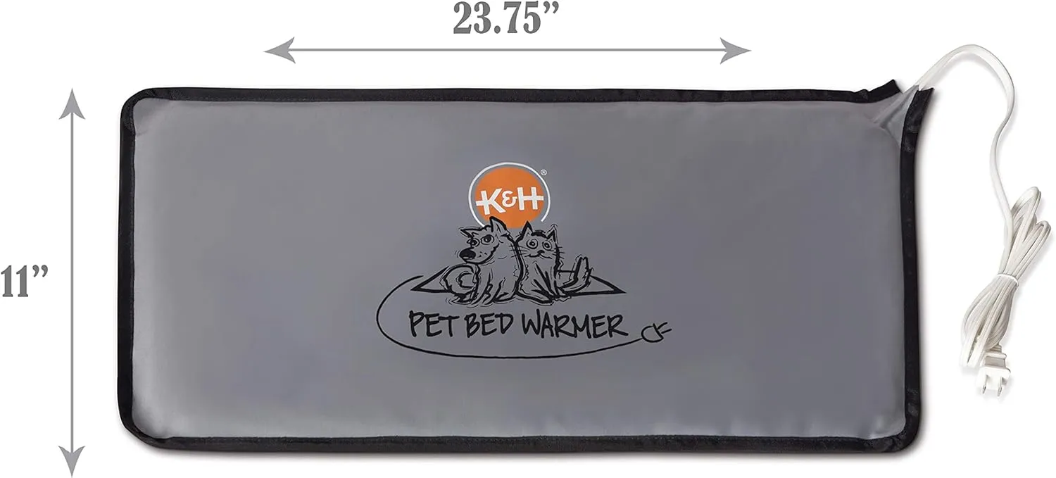 K&H Pet Products Pet Bed Warmer, Turn Any Pet Bed Into a Heated Cat or Dog Bed, Waterproof Indoor Heated Warming Pad Insert, Automatic Temperature, Safety Listed - Large 24.5 X 11.75in Gray