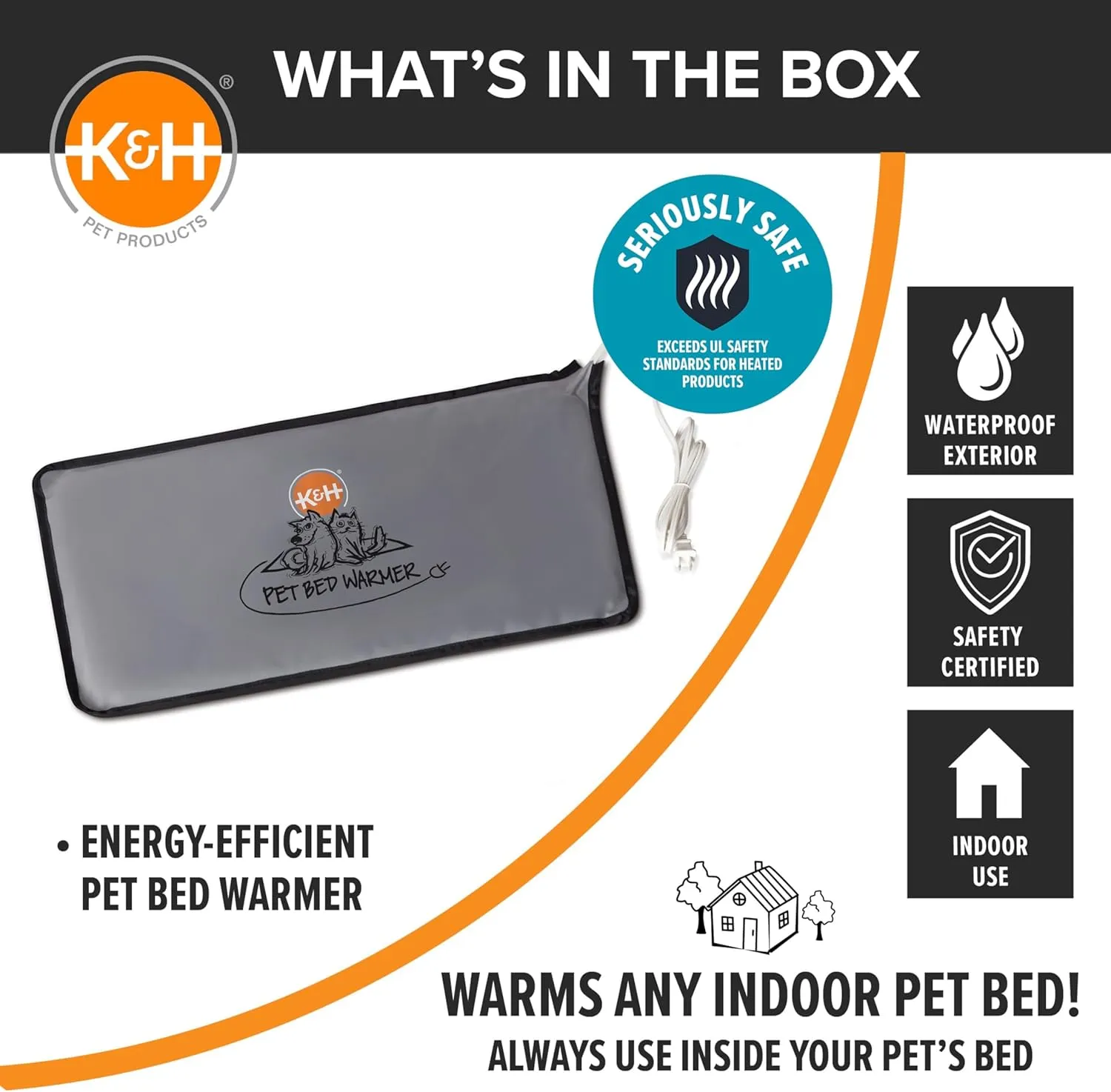 K&H Pet Products Pet Bed Warmer, Turn Any Pet Bed Into a Heated Cat or Dog Bed, Waterproof Indoor Heated Warming Pad Insert, Automatic Temperature, Safety Listed - Large 24.5 X 11.75in Gray
