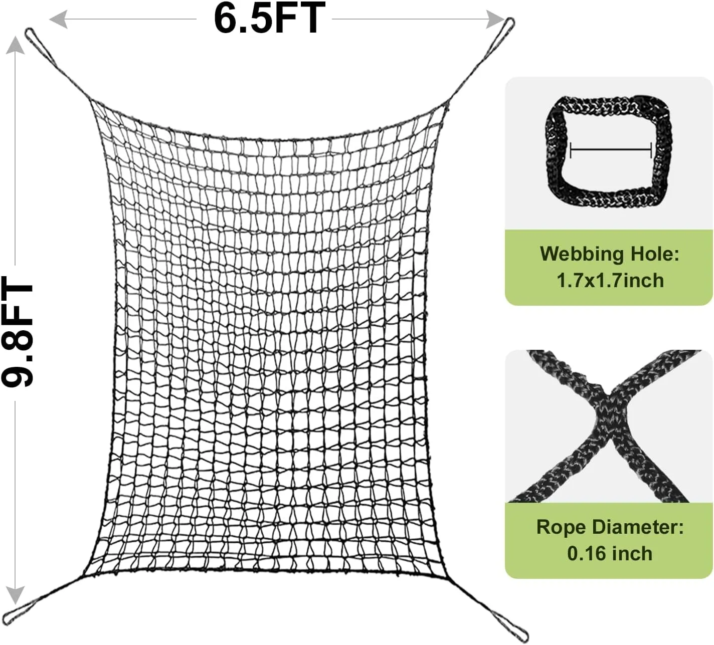 Kids Climbing Cargo Net, 6.5 * 9.8 ft Playground Safety Net, Polyester Double Layers Net Bridge for Inside, Outside, Backyard,Tree House, Obstacle Training, Monkey Bar, Black (6.5 * 9.8)