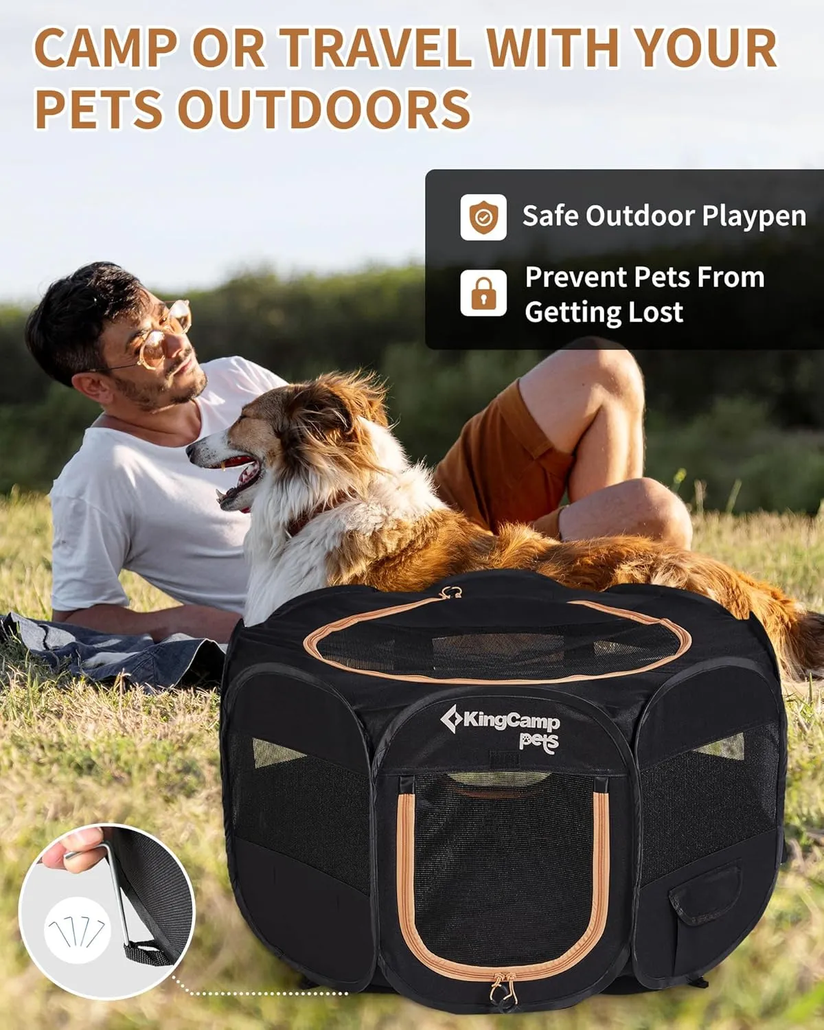 KingCamp Dog Playpen, Portable Foldable Cat Kitten Puppy Tent Crates 29"/36"/50" Pop Up Pet Playpen with Zippered Bottom & Cover for Indoor Outdoor Use (X-Large, Black)