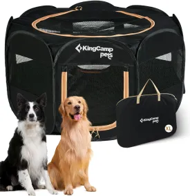 KingCamp Dog Playpen, Portable Foldable Cat Kitten Puppy Tent Crates 29"/36"/50" Pop Up Pet Playpen with Zippered Bottom & Cover for Indoor Outdoor Use (X-Large, Black)