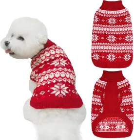 KOOLTAIL Cable Knit Small Dog Sweater Turtleneck, Cold Weather Pullover Classic Knitwear with Leash Hole, Snowflake Pattern Thick Warm Winter Pet Clothes, Medium Dog Christmas Sweater, Red SM