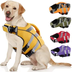 Kuoser Dog Life Jacket with Reflective Stripes, Adjustable High Visibility Vest Ripstop Lifesaver Pet Preserver Flotation Swimsuit for Small Medium and Large Dogs