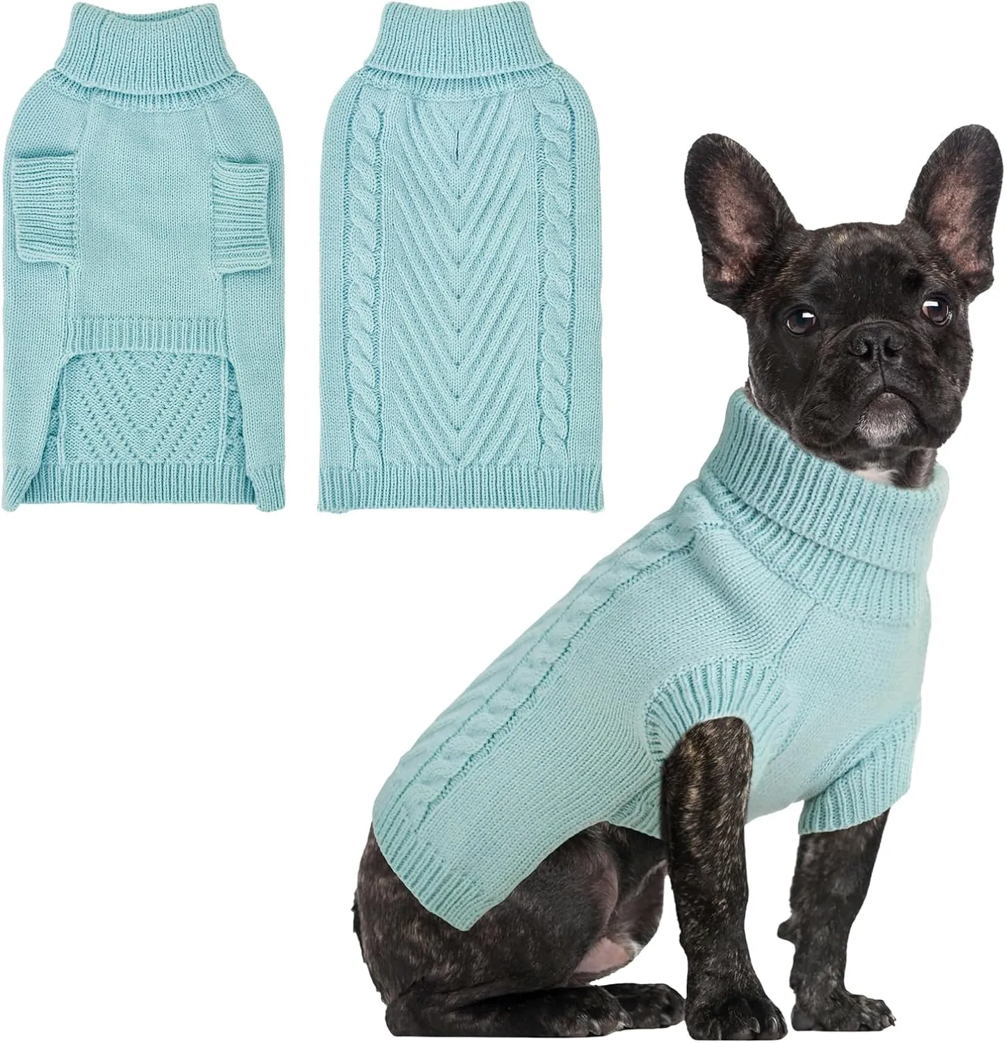 Large Dog Sweater, Thermal Knitted Dog Sweater for Cold Weather,Turtleneck Long Sleeve Cable Knitwear, Large Solid Pullover Pet Sweater for Medium Large Dogs SM Bule