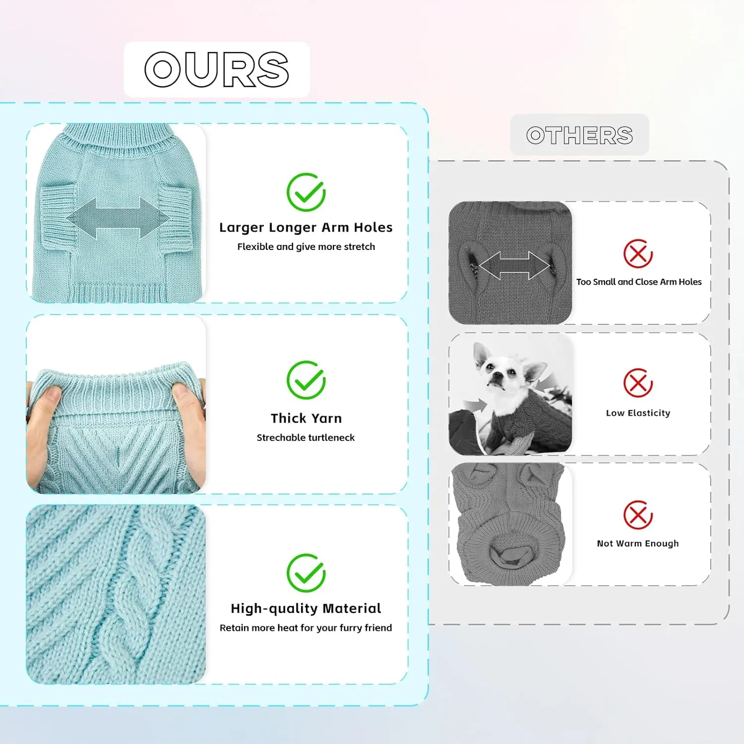 Large Dog Sweater, Thermal Knitted Dog Sweater for Cold Weather,Turtleneck Long Sleeve Cable Knitwear, Large Solid Pullover Pet Sweater for Medium Large Dogs SM Bule