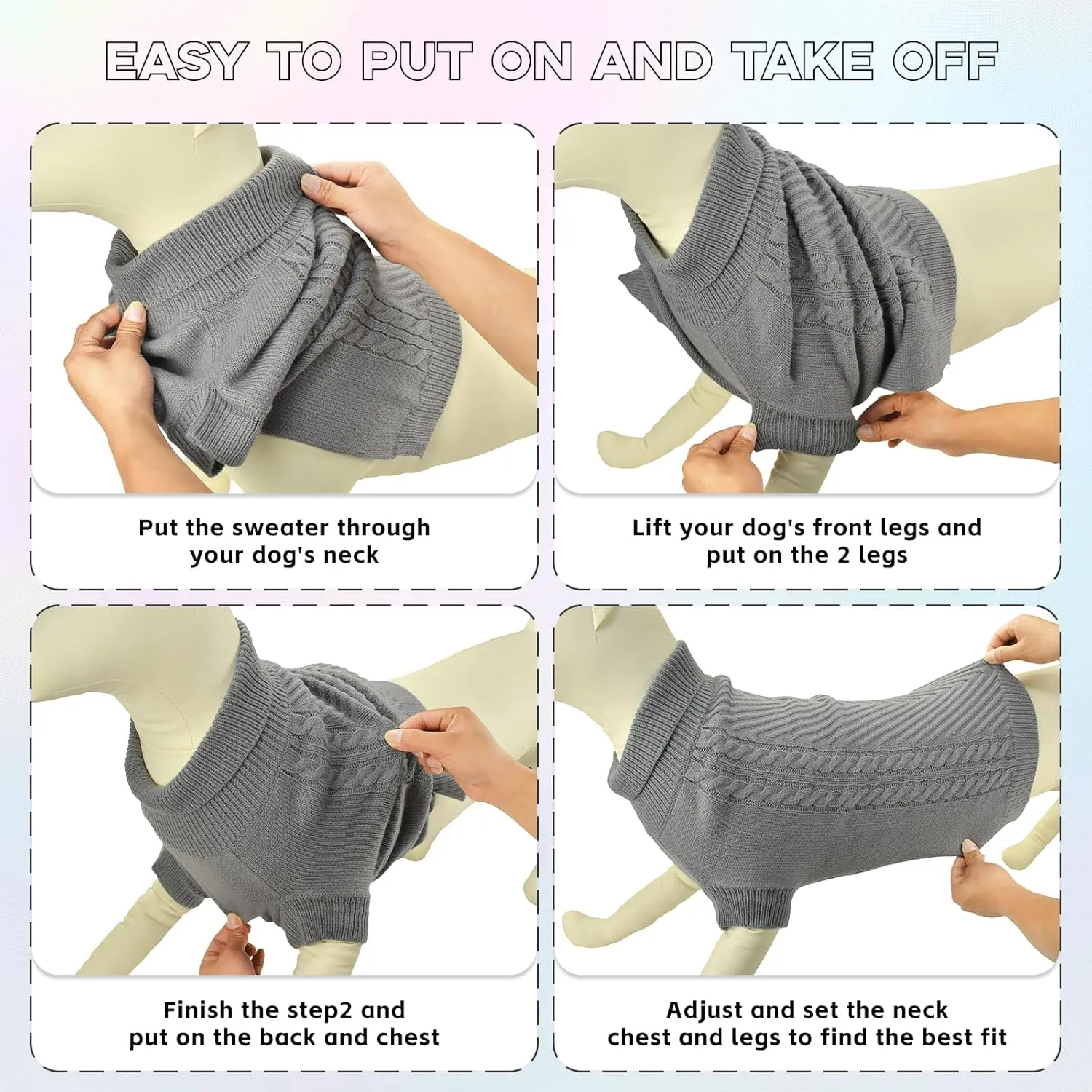 Large Dog Sweater, Thermal Knitted Dog Sweater for Cold Weather,Turtleneck Long Sleeve Cable Knitwear, Large Solid Pullover Pet Sweater for Medium Large Dogs SM Gray