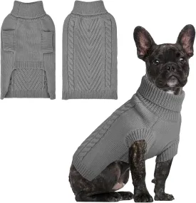 Large Dog Sweater, Thermal Knitted Dog Sweater for Cold Weather,Turtleneck Long Sleeve Cable Knitwear, Large Solid Pullover Pet Sweater for Medium Large Dogs SM Gray