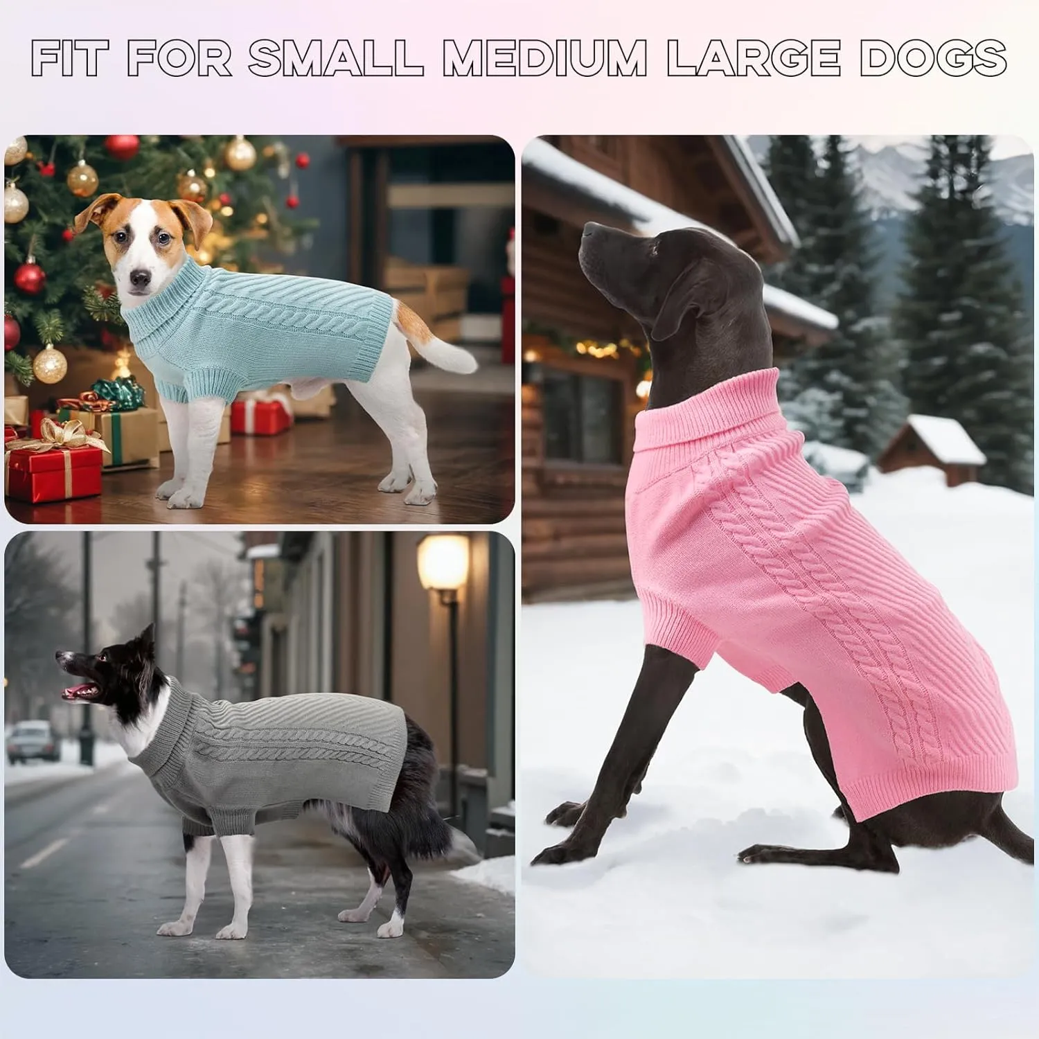 Large Dog Sweater, Thermal Knitted Dog Sweater for Cold Weather,Turtleneck Long Sleeve Cable Knitwear, Large Solid Pullover Pet Sweater for Medium Large Dogs SM Gray