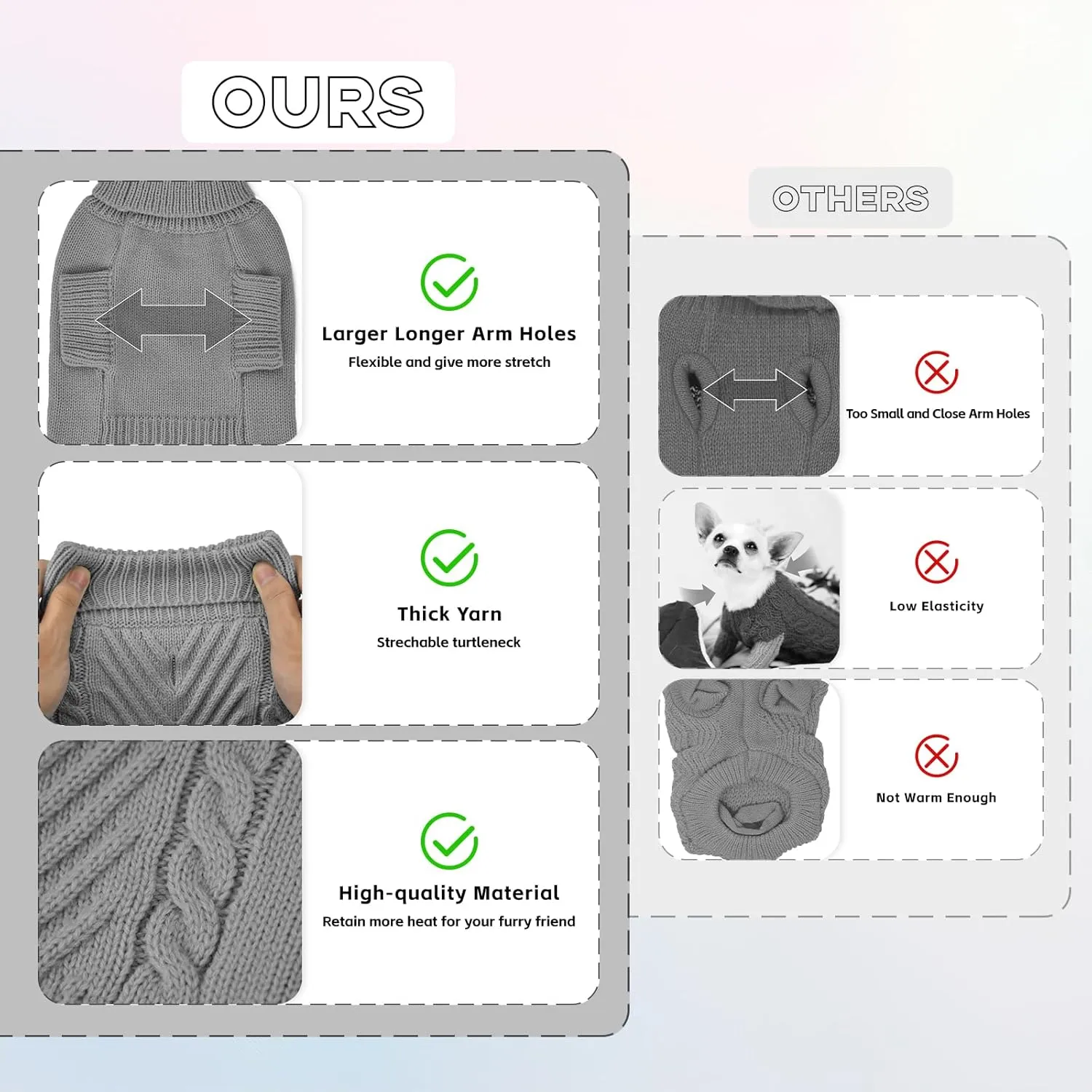 Large Dog Sweater, Thermal Knitted Dog Sweater for Cold Weather,Turtleneck Long Sleeve Cable Knitwear, Large Solid Pullover Pet Sweater for Medium Large Dogs SM Gray