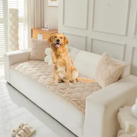 LiveGo Funny Pet Couch Covers for Sofa, Thick Sofa Cover for Dogs Mat Washable All-Season Cream Faux Mink Pet Mat Scratch-Resistant Protector Couch Cover