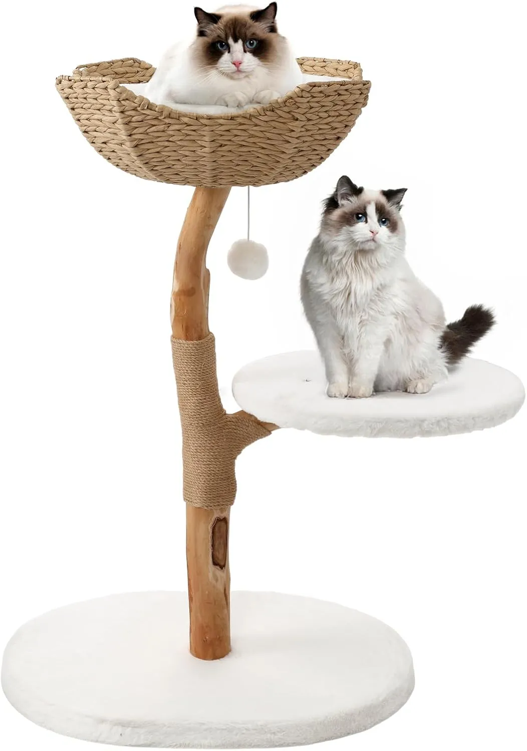 Modern Cat Tree Tower Solid Wood for Indoor Cat Large Adult Cat Climbing Condo with Scratching Post Bed and Stand