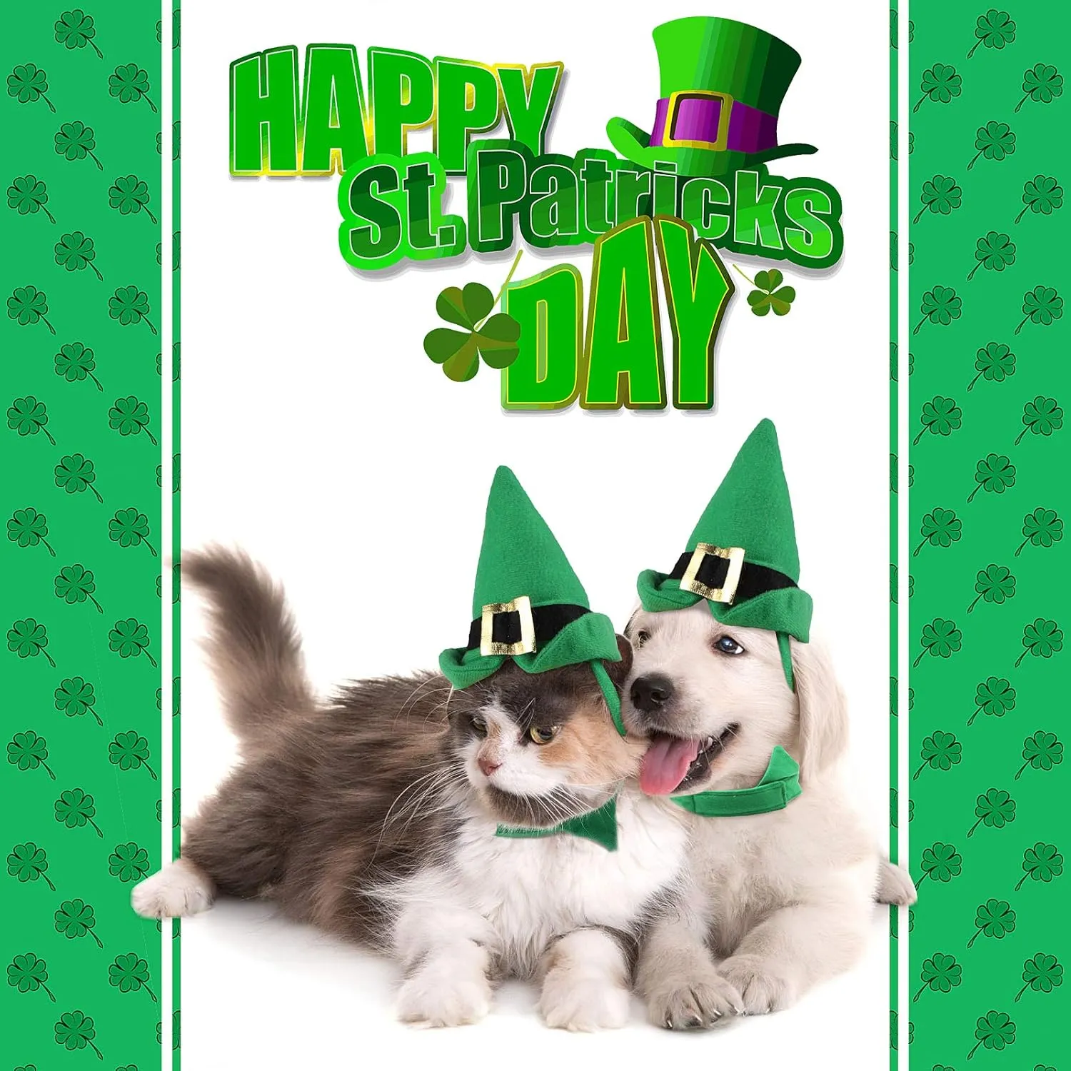NAMSAN St Patrick's Day Pet Costume for Cats Small Dogs Rabbits, Irish Leprechaun Top Hat with Adjustable Tie, Lucky Cat Outfit Green Fedora Hat, Small