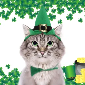 NAMSAN St Patrick's Day Pet Costume for Cats Small Dogs Rabbits, Irish Leprechaun Top Hat with Adjustable Tie, Lucky Cat Outfit Green Fedora Hat, Small