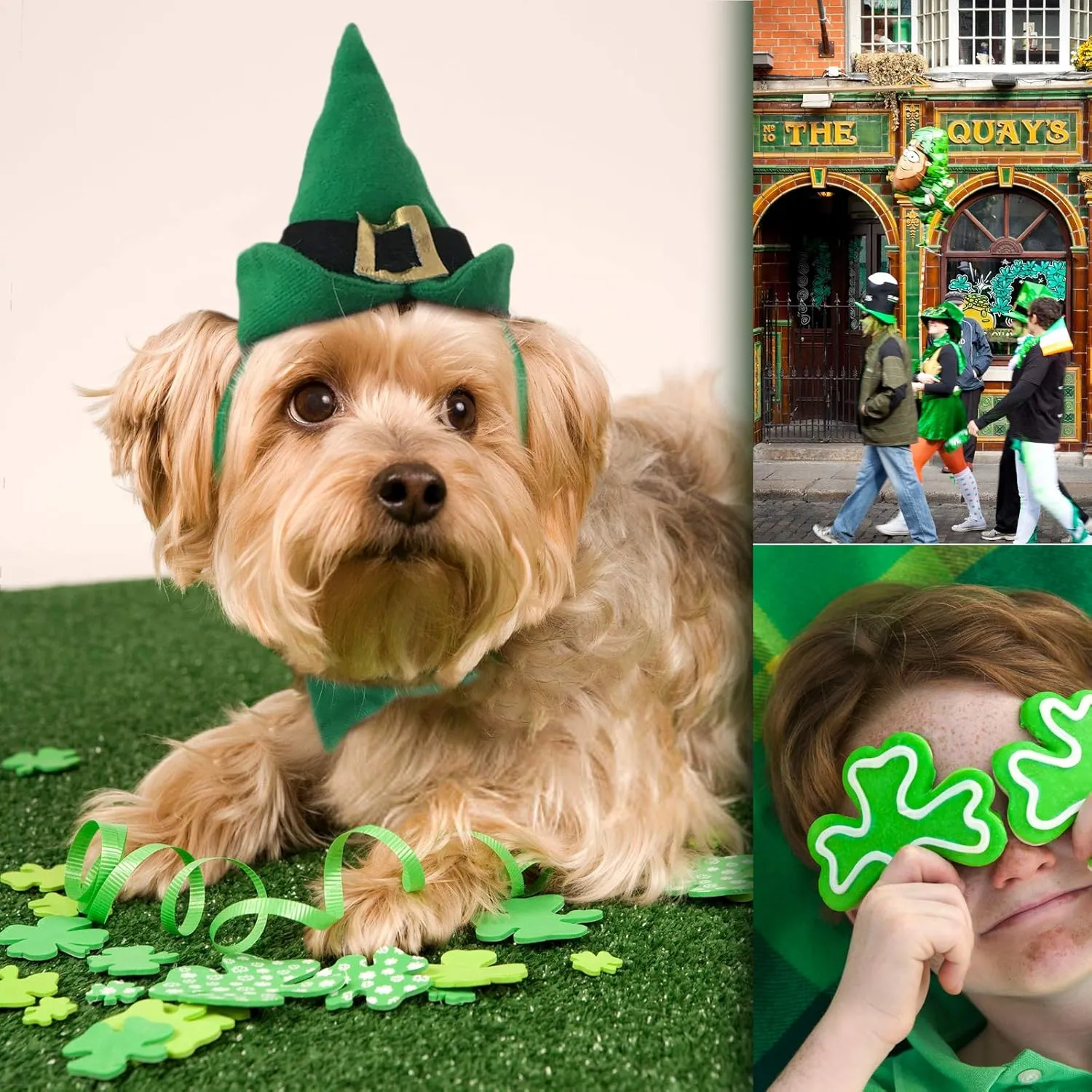 NAMSAN St Patrick's Day Pet Costume for Cats Small Dogs Rabbits, Irish Leprechaun Top Hat with Adjustable Tie, Lucky Cat Outfit Green Fedora Hat, Small