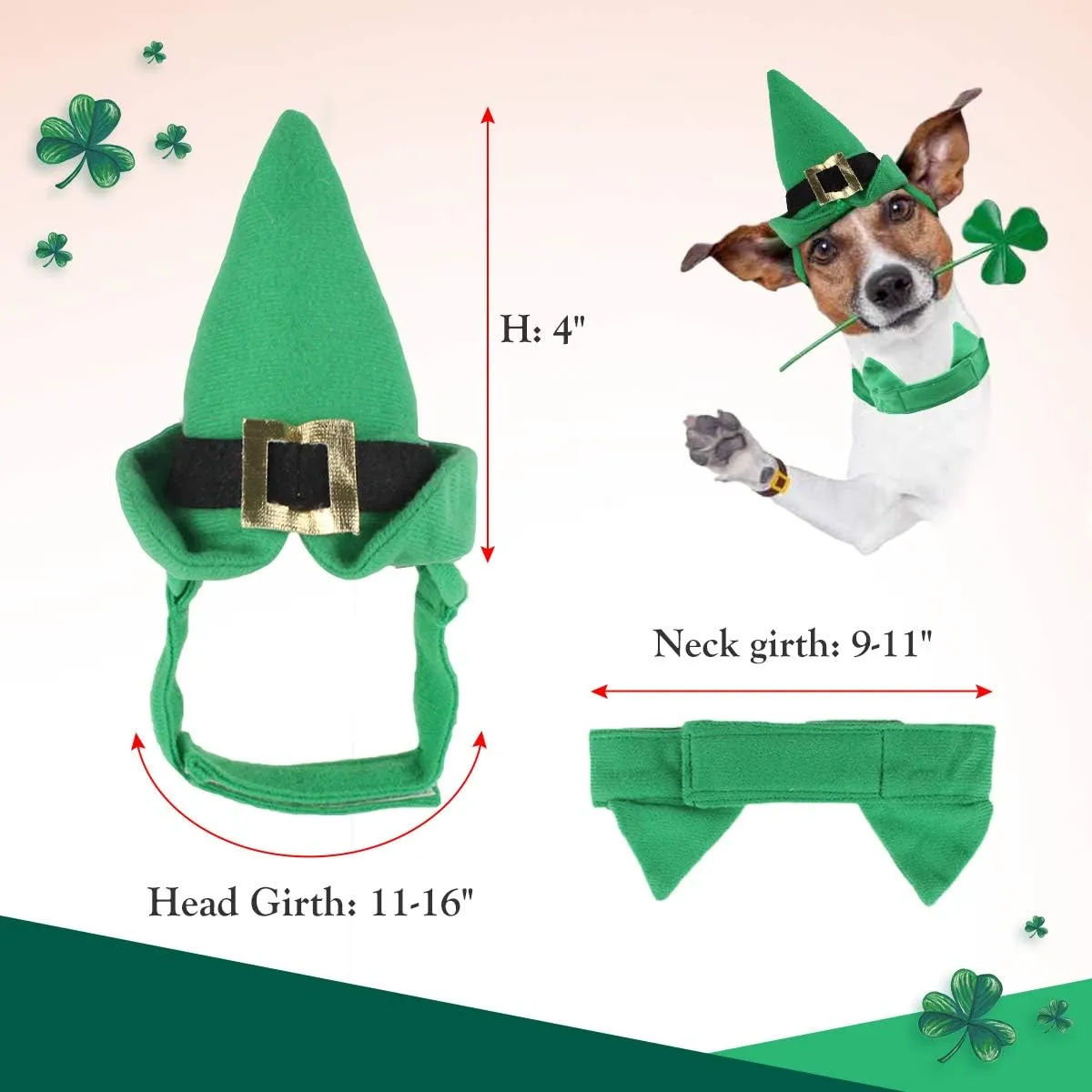 NAMSAN St Patrick's Day Pet Costume for Cats Small Dogs Rabbits, Irish Leprechaun Top Hat with Adjustable Tie, Lucky Cat Outfit Green Fedora Hat, Small