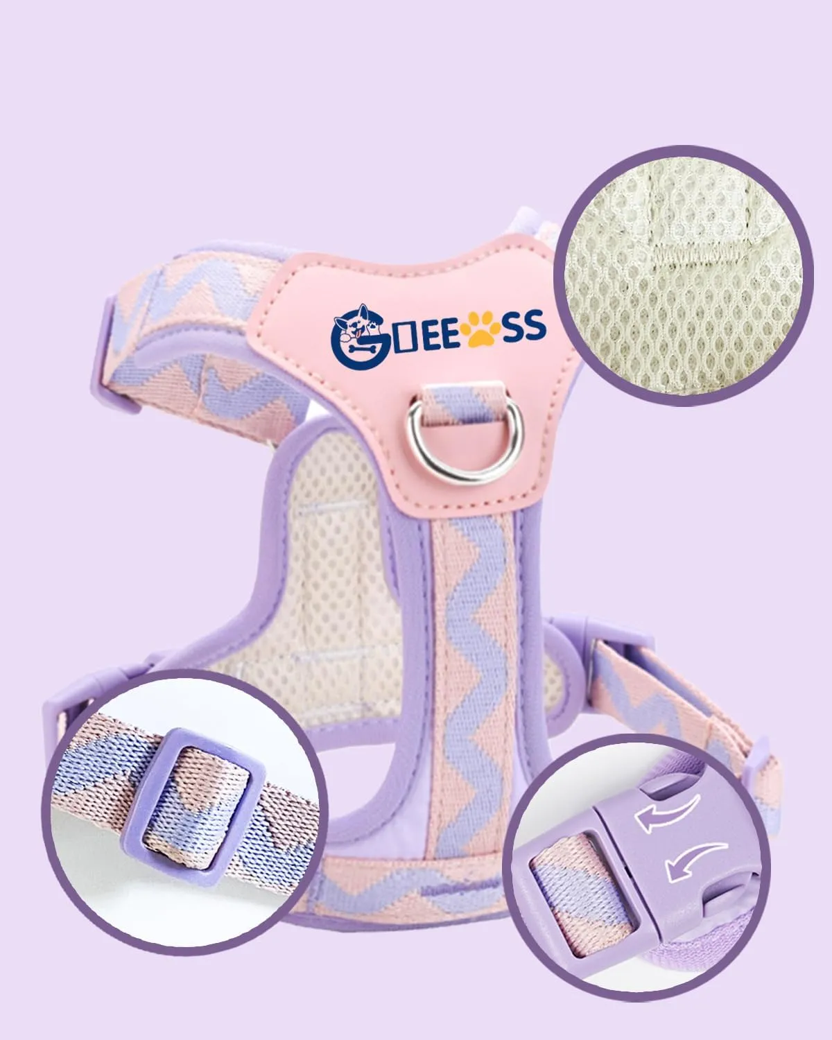 No Pull Dog Harness and Leash Set, Lightweight Frame No Choke Pet Harness, Double Buckle Adjustable Dog Vest for Small Medium Dogs Puppy (Purple, S)