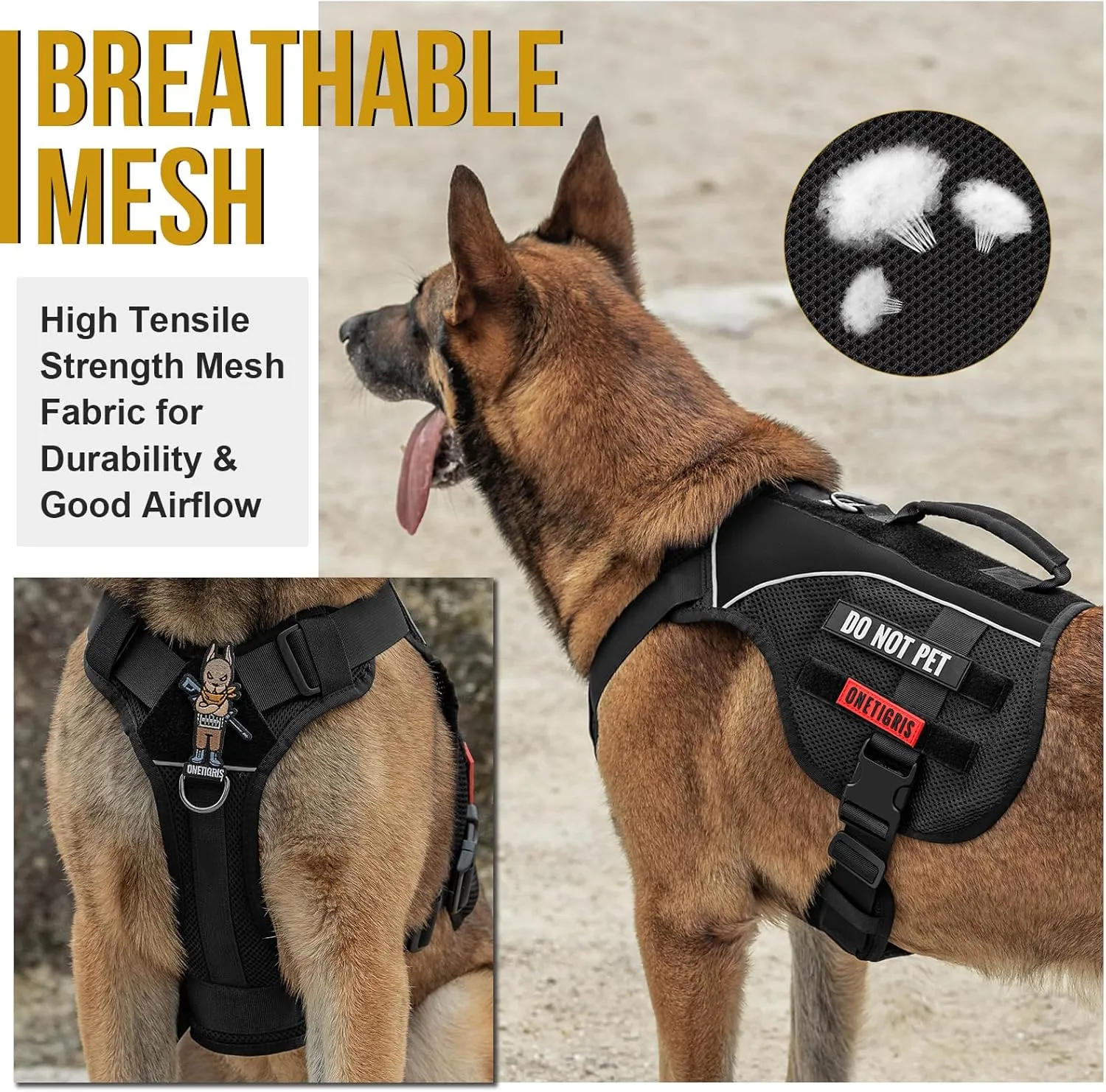 OneTigris No Pull Tactical Dog Harness for Small Medium Dogs, Double Layer Mesh Durable Service Dog Vest Harness COMET'S Tail Training Breathable with Handle