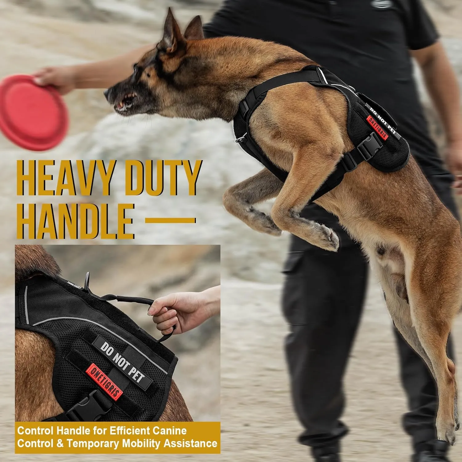 OneTigris No Pull Tactical Dog Harness for Small Medium Dogs, Double Layer Mesh Durable Service Dog Vest Harness COMET'S Tail Training Breathable with Handle