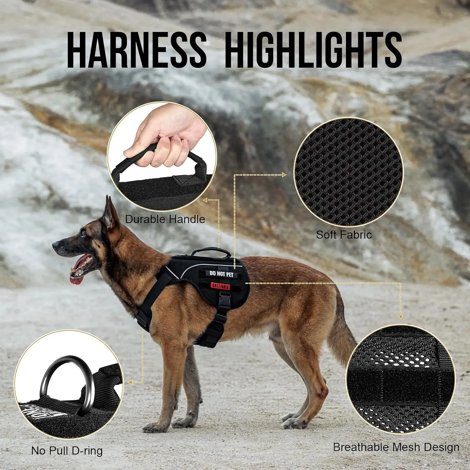 OneTigris No Pull Tactical Dog Harness for Small Medium Dogs, Double Layer Mesh Durable Service Dog Vest Harness COMET'S Tail Training Breathable with Handle