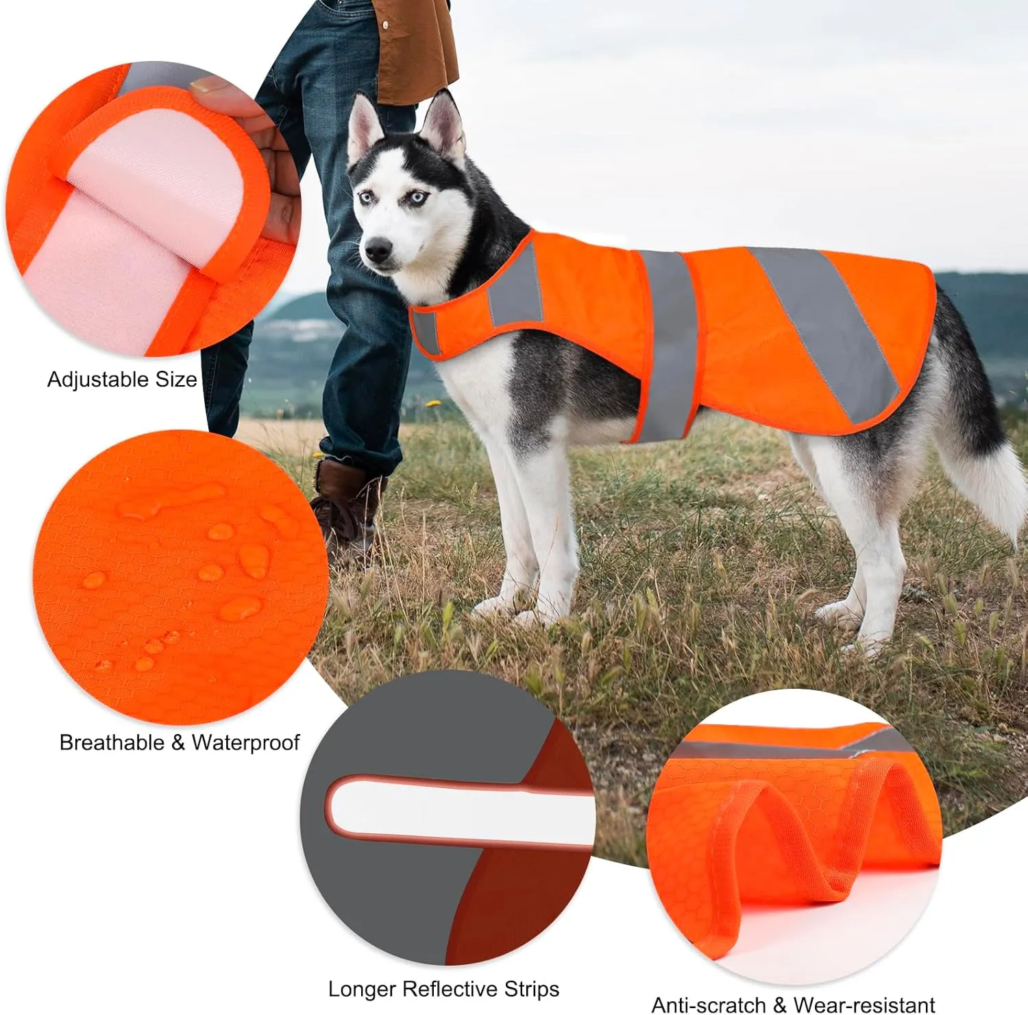Orange Dog Vest - High Visibility Safety, Hunting, Soft Adjustable Reflective Jacket for Small to Large Dogs