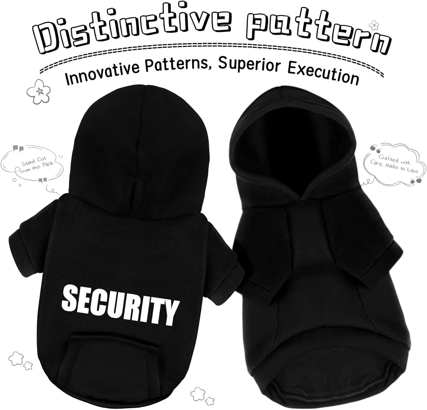 Paiaite Black Chihuahua Dog Hoodie: Warm and Stylish with a 'Security' Printed Sweatshirt, Cold Weather Pet Clothes, and Sweater Coat All in One - Perfect for Winter and Cool Summer Nights! L