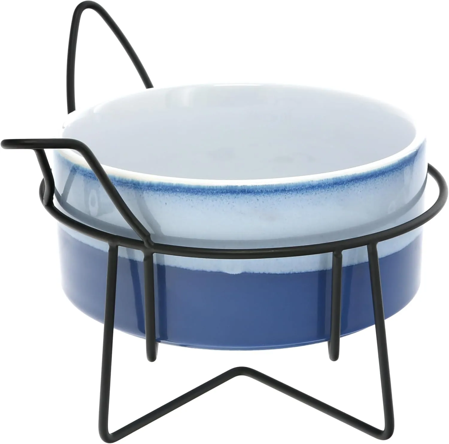 Pavilion Gift Company - Woof - Puppy Doggy Dog K-9 27 oz Food Water Meal Time Ceramic Stoneware Dish Bowl With Metal Iron Stand Pet Accessories Indoor Outdoor Easy To Clean