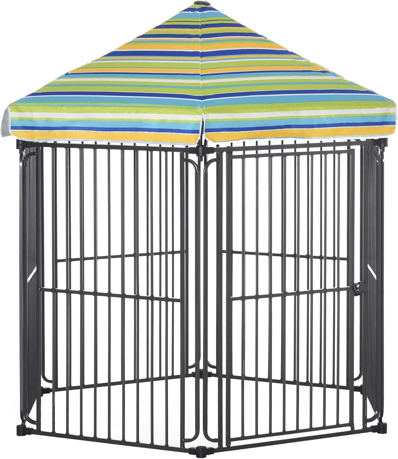 PawHut 60" x 52" Heavy-Duty Metal Dog Playpen, Outdoor Pet Cage Kennel, Puppy Exercise Fence Barrier with Weather-Resistant Polyester Roof, Locking Door, & Metal Frame
