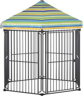 PawHut 60" x 52" Heavy-Duty Metal Dog Playpen, Outdoor Pet Cage Kennel, Puppy Exercise Fence Barrier with Weather-Resistant Polyester Roof, Locking Door, & Metal Frame